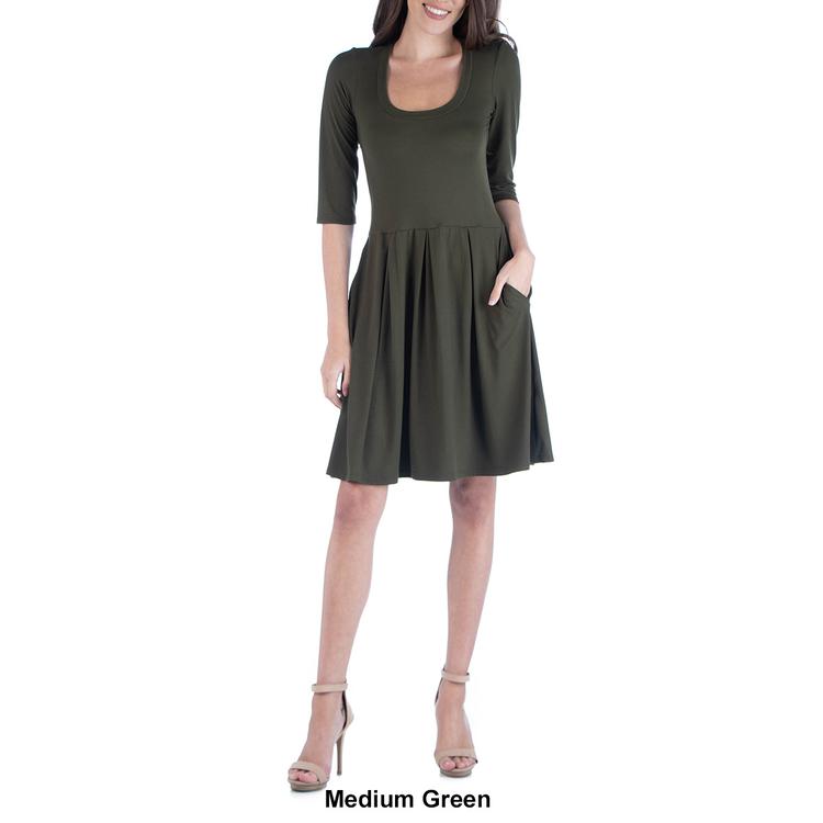 Womens 24/7 Comfort Apparel 3/4 Sleeve Fit & Flare Mini Dress