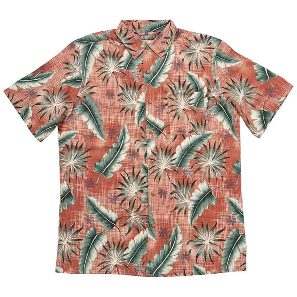 Mens Campia Short Sleeve Tropical Leaf Button Down Shirt - Coral