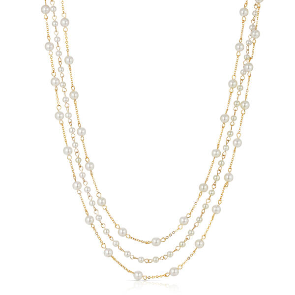 1928 Gold Tone Three Strand Pearl Multi-Strand Necklace - image 