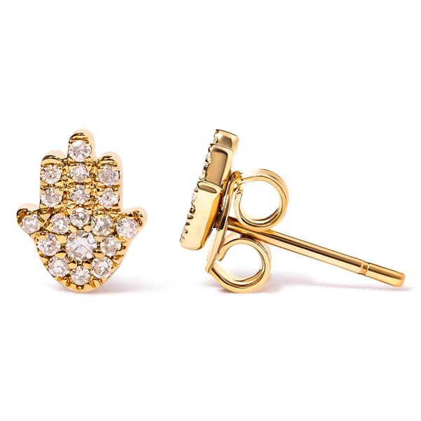 Haus of Brilliance 10kt. Yellow Gold Diamond Hamsa Stud Earrings