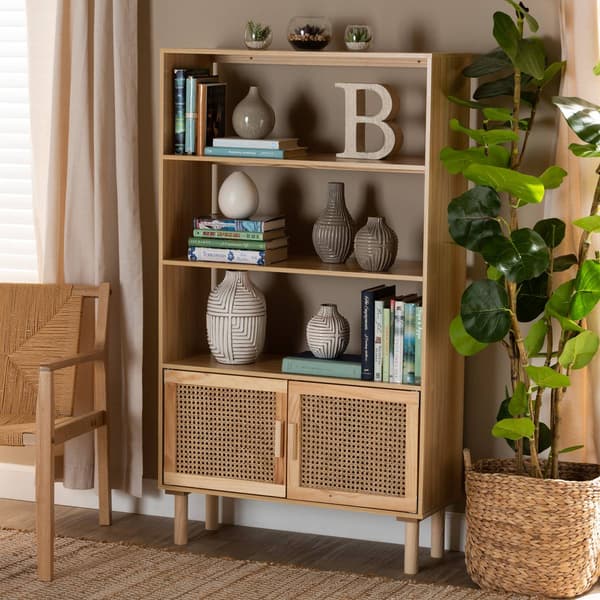 Baxton Studio Faulkne Natural Brown Wood 2-Door Bookcase