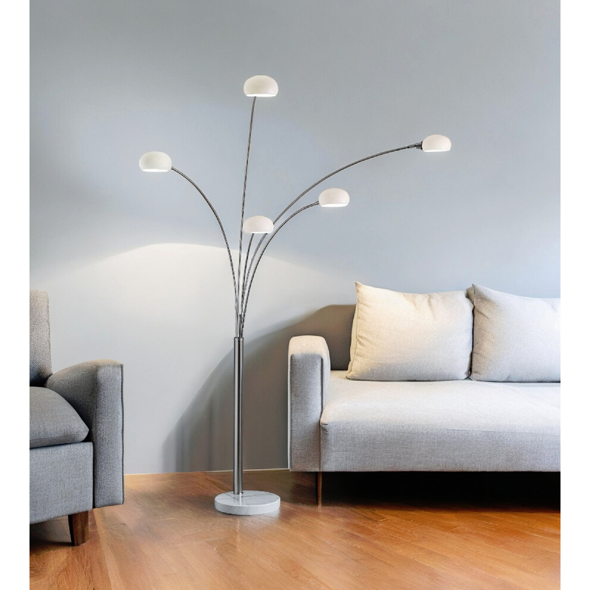HomeRoots 86in. Steel Five Light Tree Floor Lamp With Glass Dome