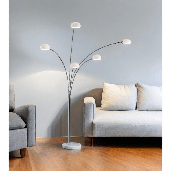 HomeRoots 86in. Steel Five Light Tree Floor Lamp With Glass Dome