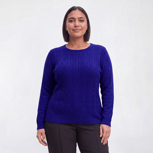 Plus Size Napa Valley Long Sleeve Cable Knit Front Sweater