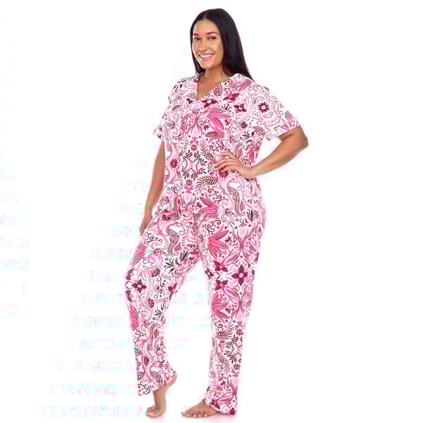 Plus Size White Mark 2pc. Short Sleeve Tropical Pajama Set