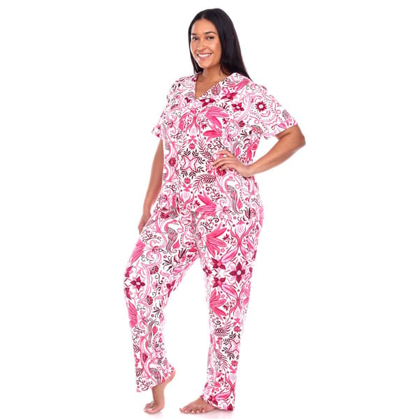 Plus Size White Mark 2pc. Short Sleeve Tropical Pajama Set