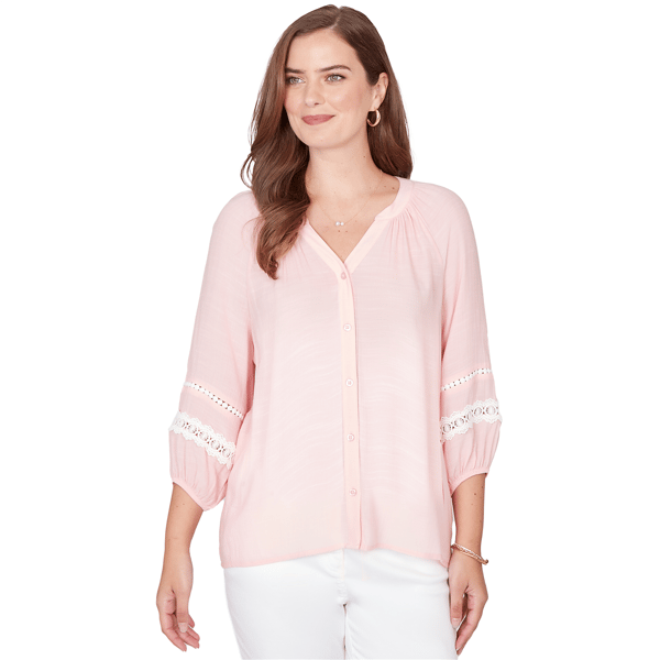 Womens Ruby Rd. Renaissance Romance 3/4 Sleeve Button Blouse - image 