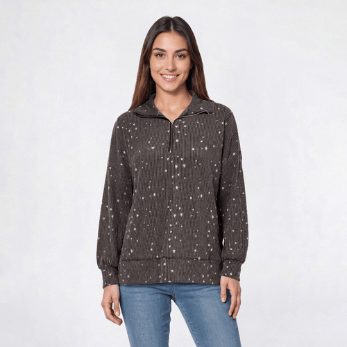 Womens C''est La Vie Long Sleeve Stars Drop Shoulder Sweater