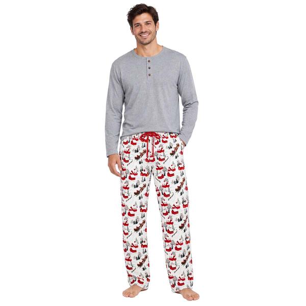 Mens Poppy & Clay Long Sleeve Winter Cottage Scene Pajama Set