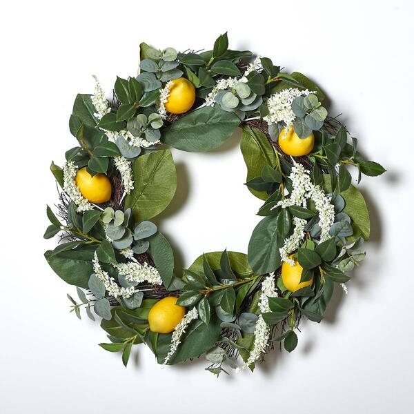 22in. Mixed Foliage & Lemon Spiral Vine Wreath - image 