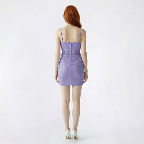 Juniors Crystal Doll Pattern Lurex Knit Ruched Slip Dress