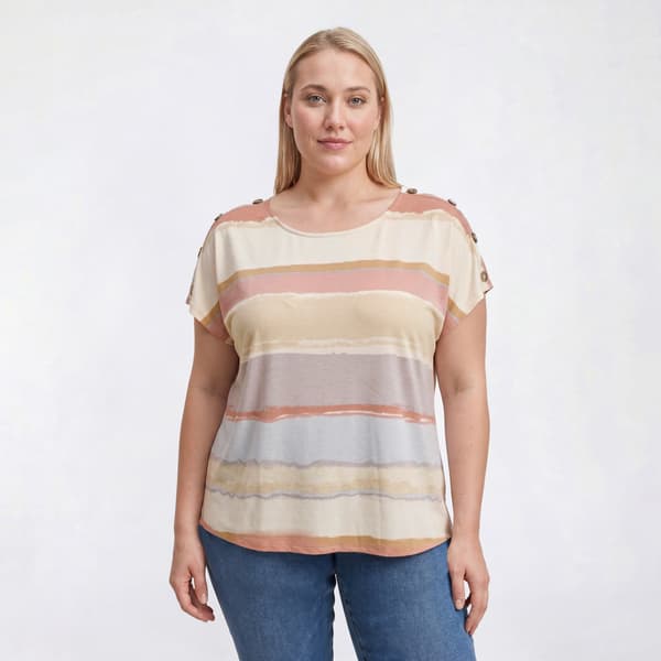 Plus Size Tru Self Short Buttoned Dolman Sleeve Stripe Blouse - image 