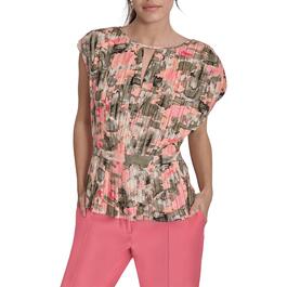 Womens DKNY Sleeveless Pleated Floral Camouflage Blouse