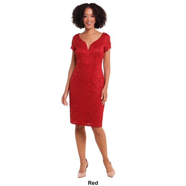 Womens Connected Apparel Short Sleeve Lace Sheath Dress