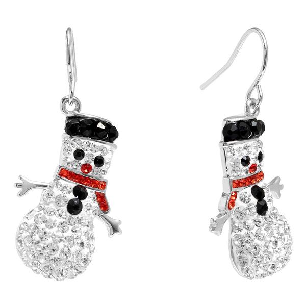 Athra Fine Silver Plated Crystal Snowman Drop Earrings - image 