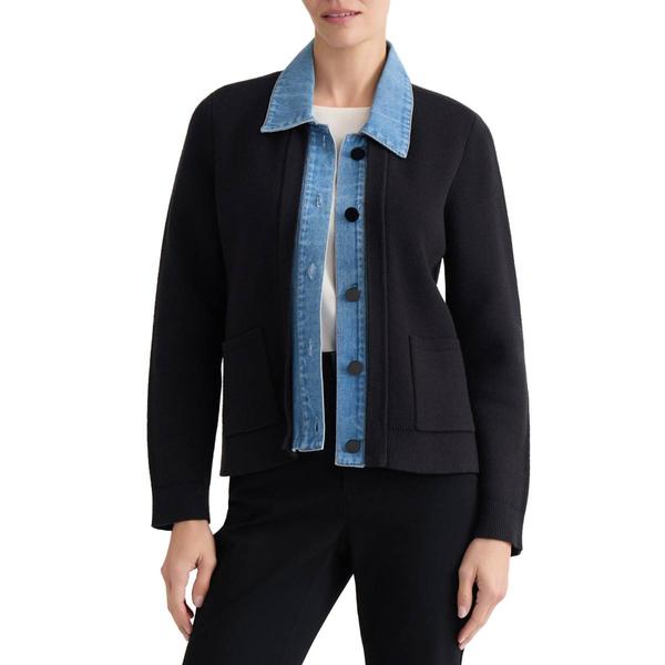 Petites Jones New York Long Sleeve Denim Collard Button Front Ca - image 