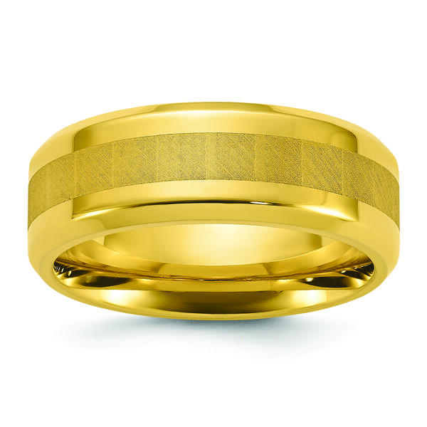Mens Yellow IP-Plated Stainless Steel Wide Wedding Band - image 