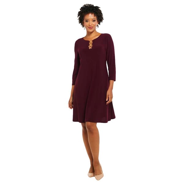 Petite MSK 3/4 Sleeve Solid Three Ring Shift Dress