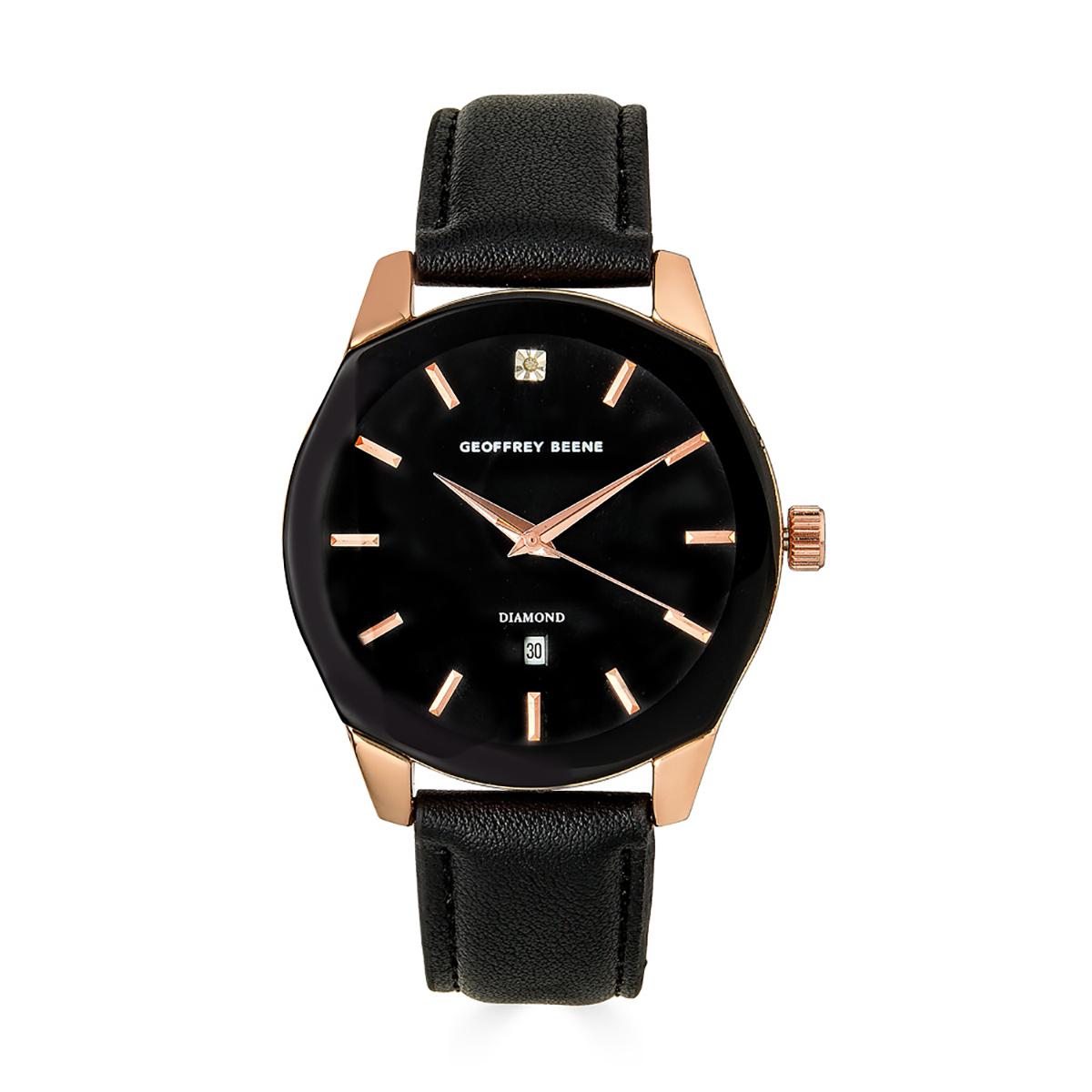 Mens Geoffrey Beene® Rose Gold Metallized Bezel Watch -...