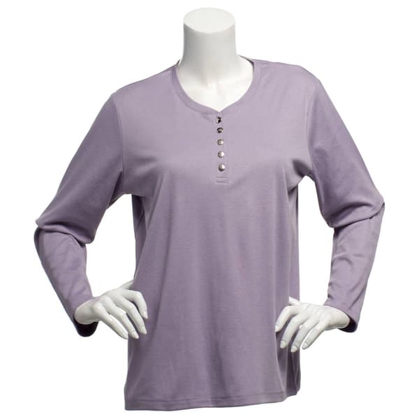Womens Hasting & Smith Long Sleeve Solid Henley Tee - image 
