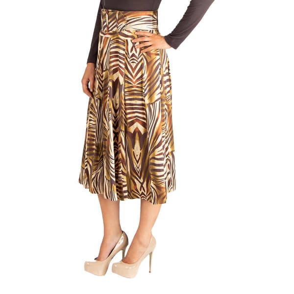 Womens 24/7 Comfort Apparel Midi Length Animal Print Belted Skirt