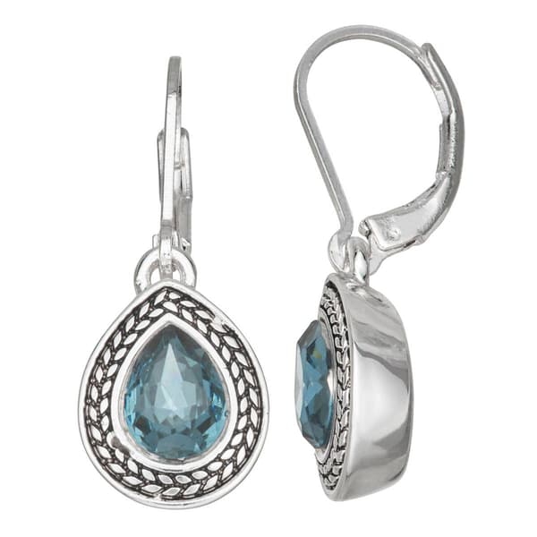 Napier Silver-Tone & Blue Teardrop Leverback Earrings - image 