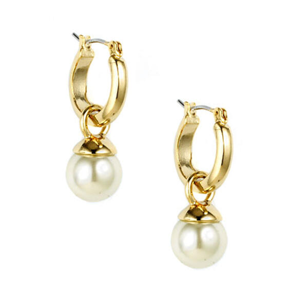 Anne Klein Gold-Tone Hoop Faux Pearl Earrings - image 