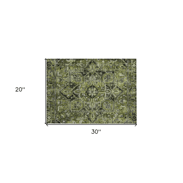 HomeRoots Olive Green & Dark Green Oriental Non Skid Accent Rug