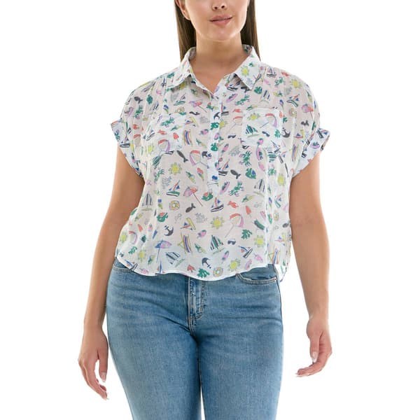 Womens Zac & Rachel Short Sleeve Beach Print Slub