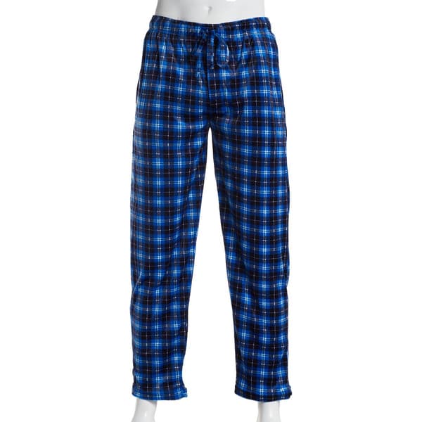 Mens Preswick & Moore Plaid Silky Fleece Pajama Pants-Medium Blue ...