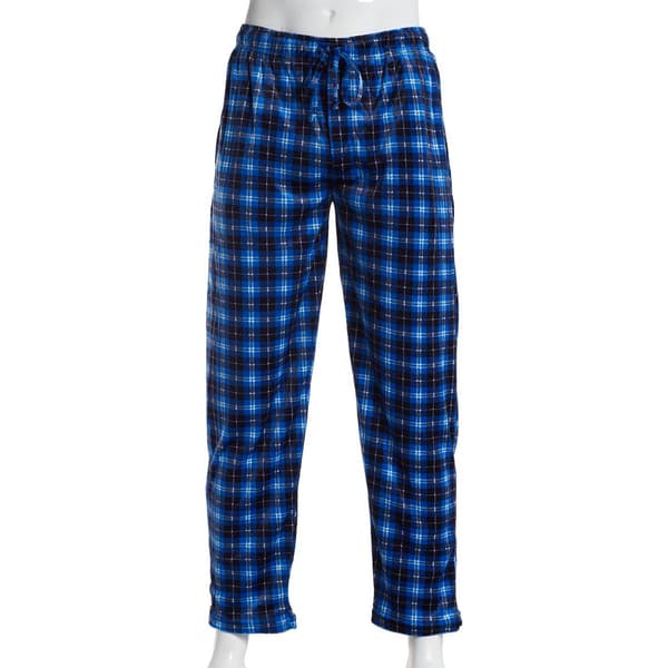 Mens Preswick & Moore Plaid Silky Fleece Pajama Pants-Medium Blue - image 