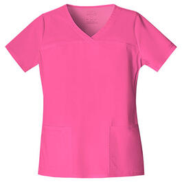 Womens Cherokee Core Stretch V-Neck Top - Shocking Pink