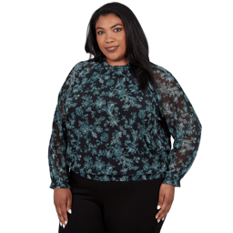 Plus Size Emaline Feminine Mystique Long Sleeve Floral Blouse