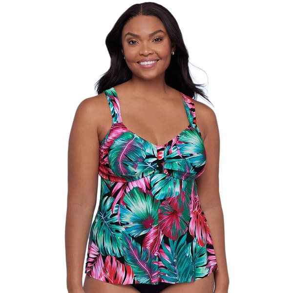 Womens TrimShaper Hot Tropical Tankini Swim Top - image 