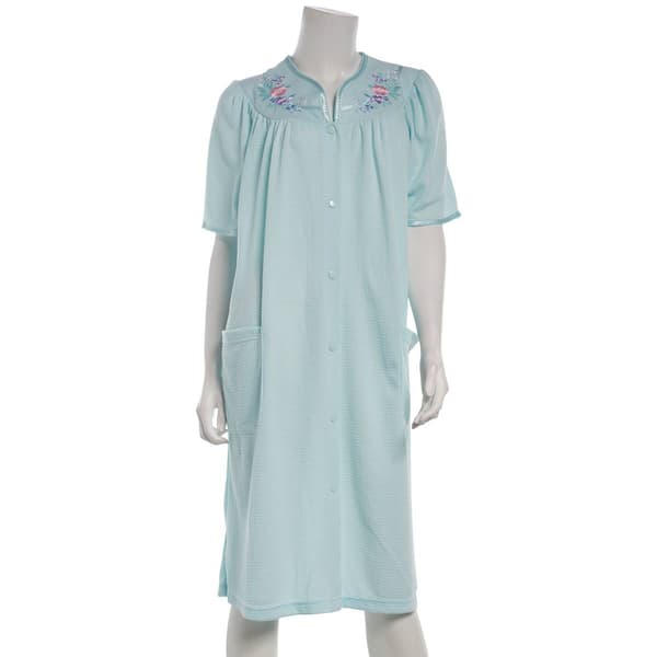 Plus Size Jasmine Rose Short Sleeve Blister Knit Snap Robe - image 