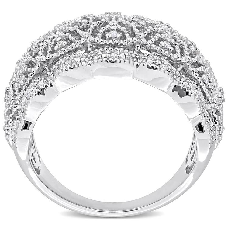 Sterling Silver 1/10ctw. Diamond Wide Band Vintage Ring