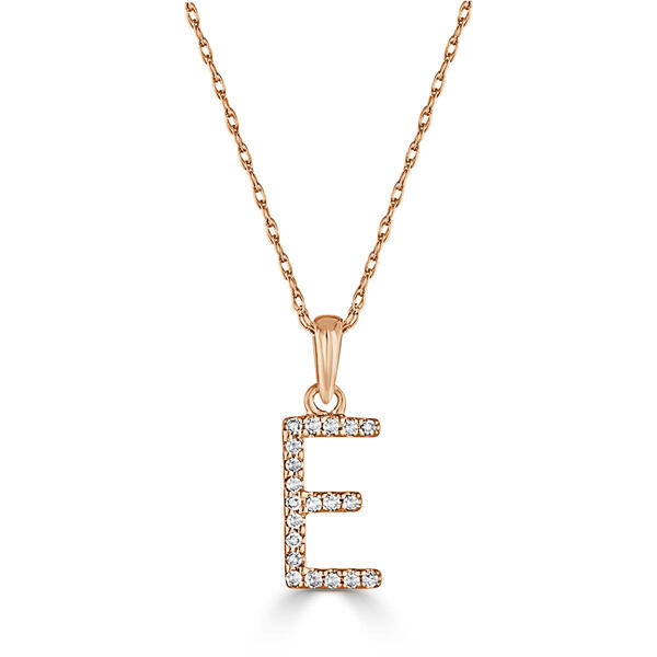 Diamond Classics&#40;tm&#41; 14kt. Rose Gold Initial E Letter Necklace - image 