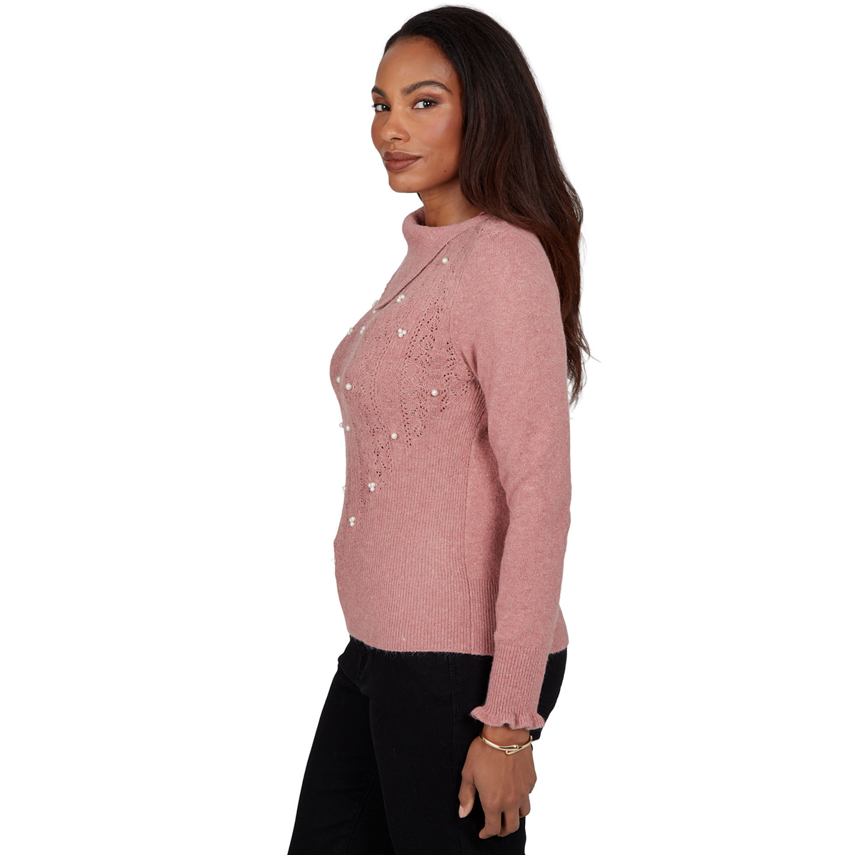 Womens Emaline Holiday Festivities Pointelle Stich Peal Sweater