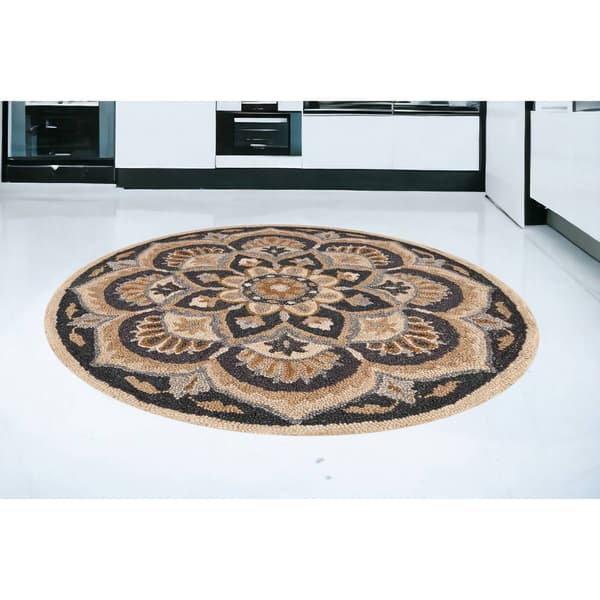 9th & Pike® Round Wool Black & Tan Medallion Hand Tufted Area Rug