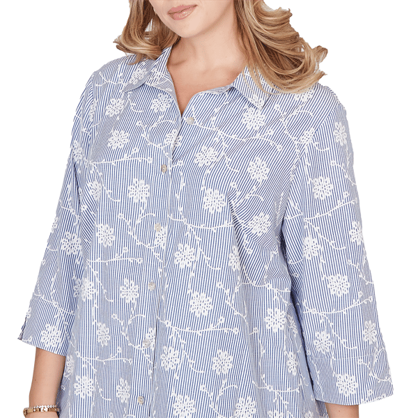 Plus Size Alfred Dunner Classics 3/4 Sleeve Pinstripe Blouse