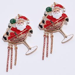 Santa w/ Martini Glass with Olive & Tassel Earrings