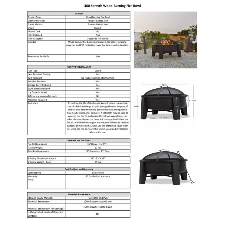 Real Flame Forsyth 35in. Round Steel Wood Burning Fire Pit