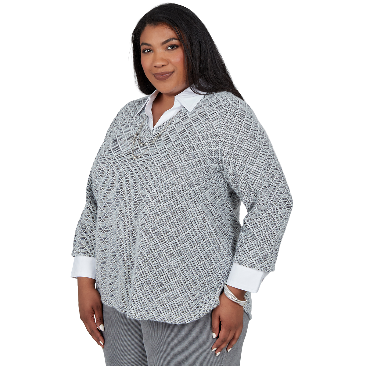 Plus Size Alfred Dunner Vail Diamond Texture Two in One Blouse