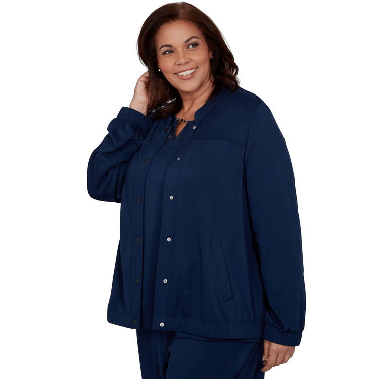 Plus Size Alfred Dunner Good To Go Snap Button Bomber Jacket
