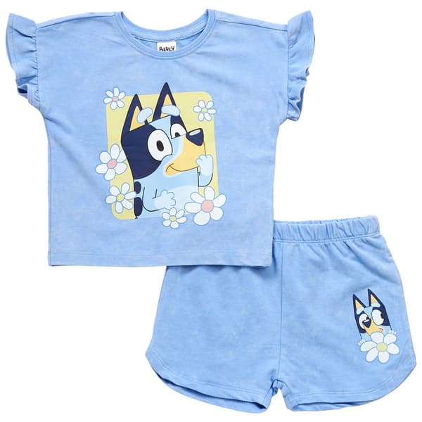 Toddler Girl Bluey 2pc. Solid Daisy Back Art Tee & Shorts Set