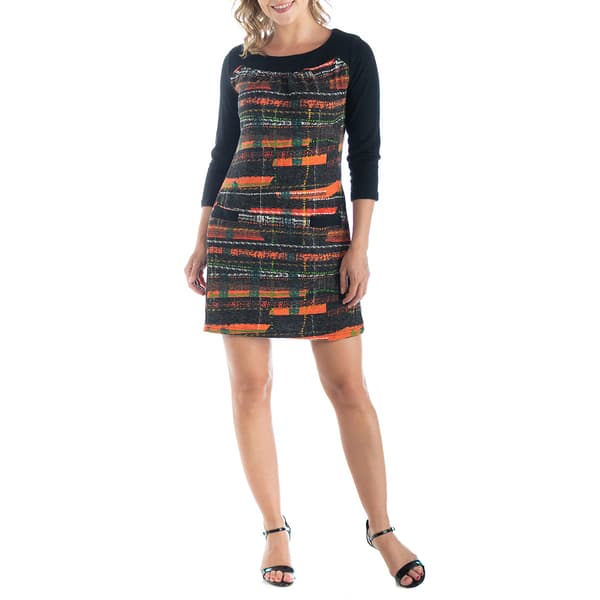 Womens 24/7 Comfort Apparel Striped 3/4 Sleeve A-Line Dress - image 