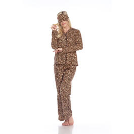 Womens White Mark 3 pc. Brown Cheetah Pajama Set