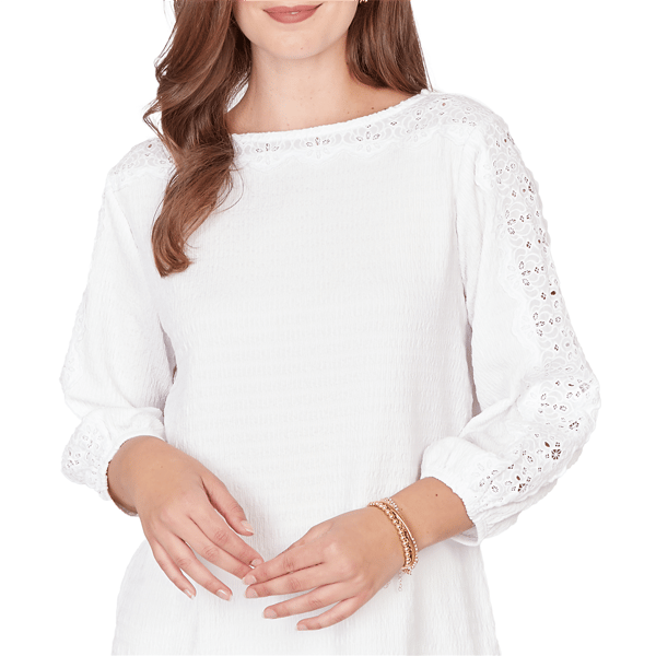 Petite Ruby Rd. California Dreaming 3/4 Sleeve Lace Blouse