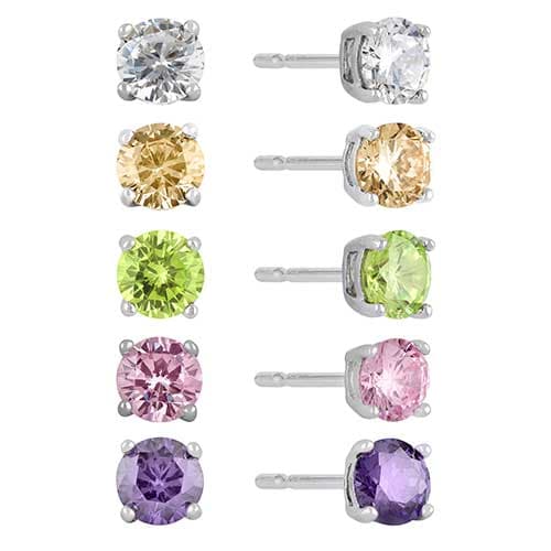 Sunstone 5pr. Sterling Silver & Color Round Earrings Set