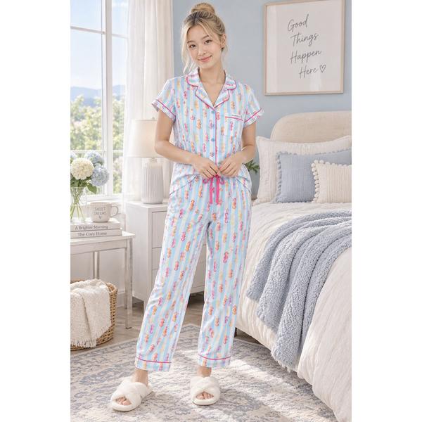 Juniors Madden Girl Short Sleeve Seahorses & Stripe Pajama Set